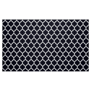 Deep Blue Moroccan lattice Quatrefoil Pattern Fabric