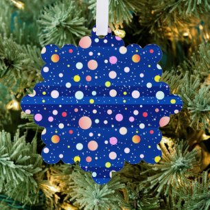 Deep blue multi colour holiday dots tree decoration card