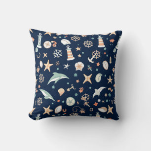 Deep Blue Nautical Square Throw Pillows
