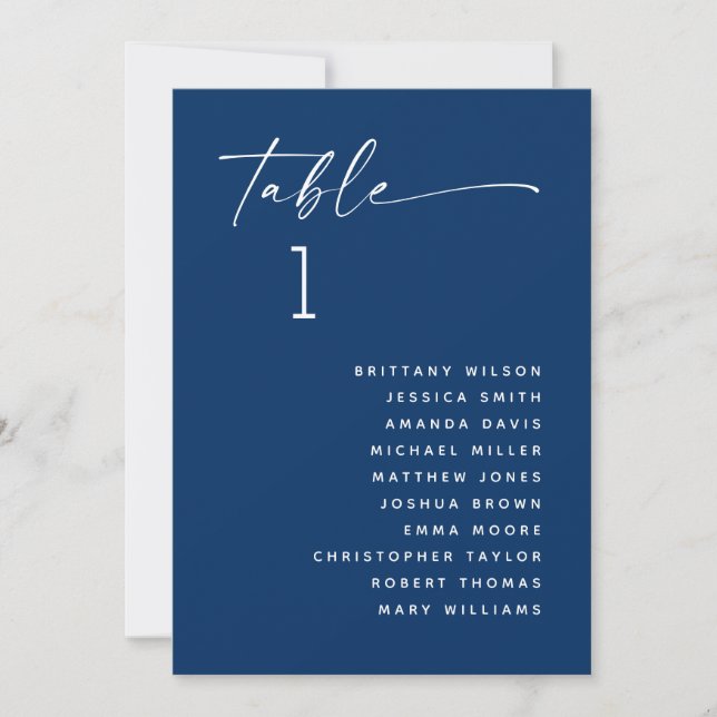 Deep Blue Navy Classic Wedding Seating Chart Invitation (Front)