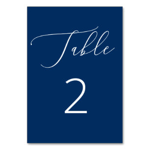 Deep Blue Navy Coastal Minimalist Script Wedding Table Number