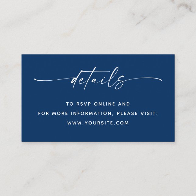 Deep Blue Navy Nautical Wedding Details + QR Code Enclosure Card (Front)