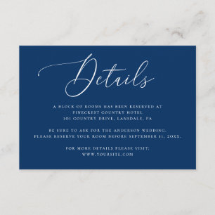 Deep Blue Navy Wedding Accommodation Details Enclosure Card