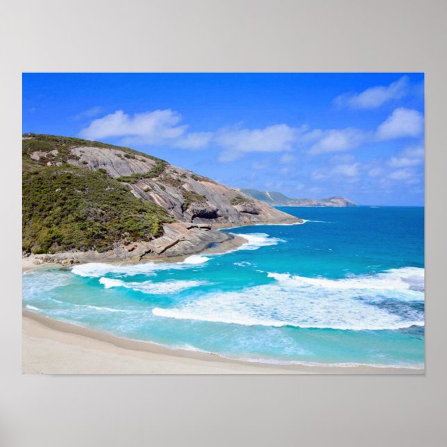 Deep Blue Ocean Gentle Waves Rocks Photograph Poster (Front)