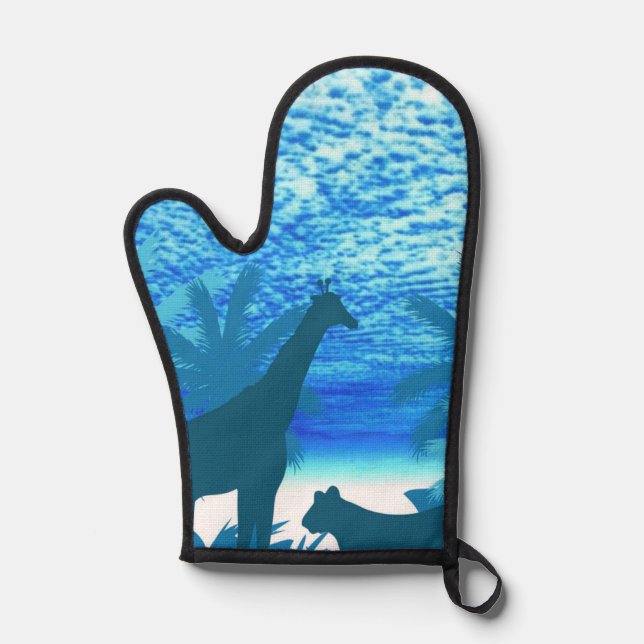 Deep Blue Ocean Heat-Resistant Oven Mitt (Front)