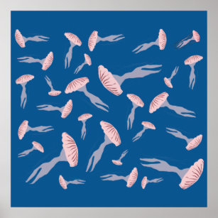Deep Blue Ocean Jellyfish Pattern Poster