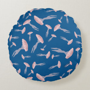 Deep Blue Ocean Jellyfish Pattern Round Cushion
