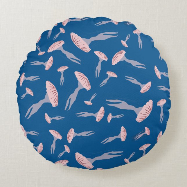 Deep Blue Ocean Jellyfish Pattern Round Cushion (Front)