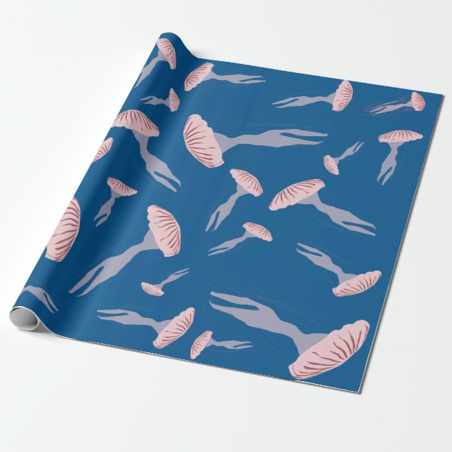Deep Blue Ocean Jellyfish Pattern Wrapping Paper (Unrolled)