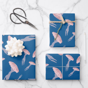 Deep Blue Ocean Jellyfish Pattern Wrapping Paper Sheet