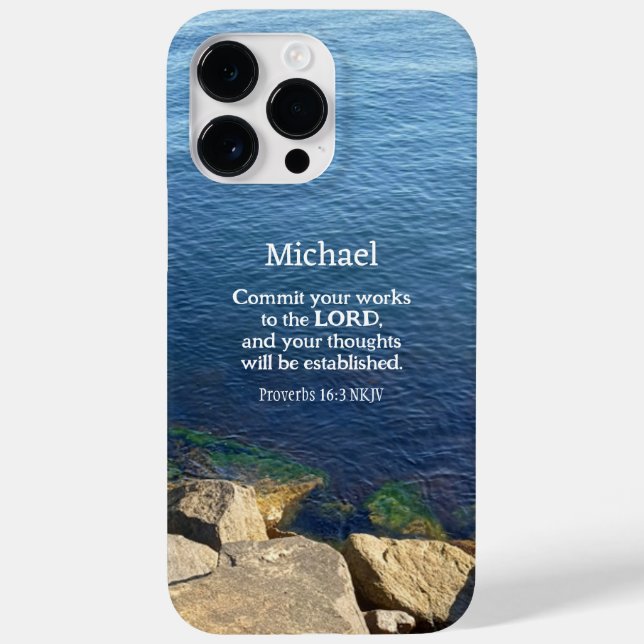 Deep Blue Ocean Photo Christian Bible Verse Name Case-Mate iPhone Case (Back)