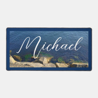 Deep Blue Ocean Photo Custom Name Desk Mat