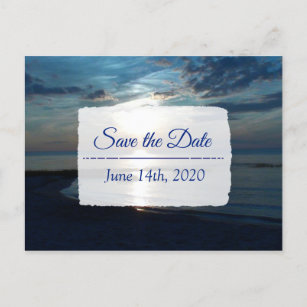 Deep Blue Ocean Sunset Save the Date Postcard