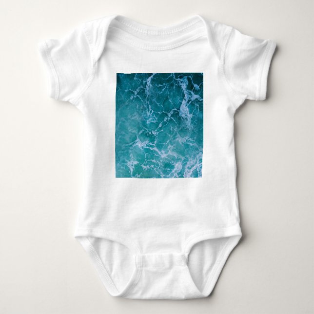 Deep Blue Ocean Waves Baby Bodysuit (Front)