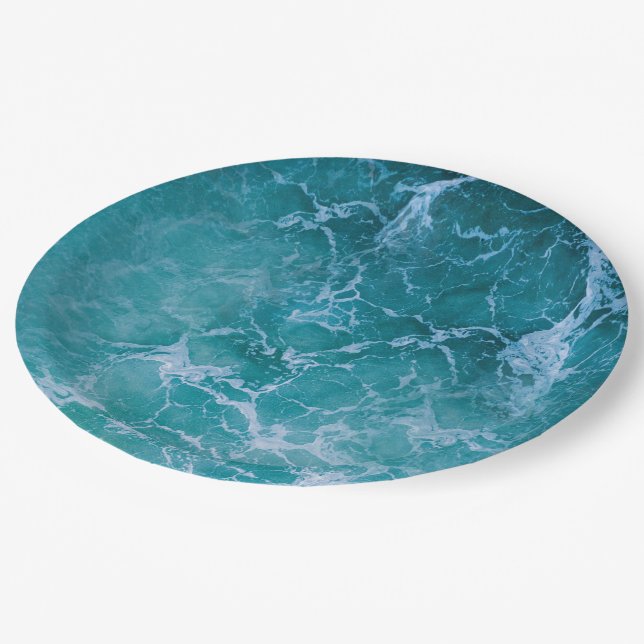 Deep Blue Ocean Waves Paper Plate (Angled)