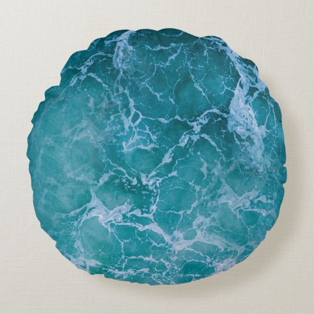 Deep Blue Ocean Waves Round Cushion (Front)