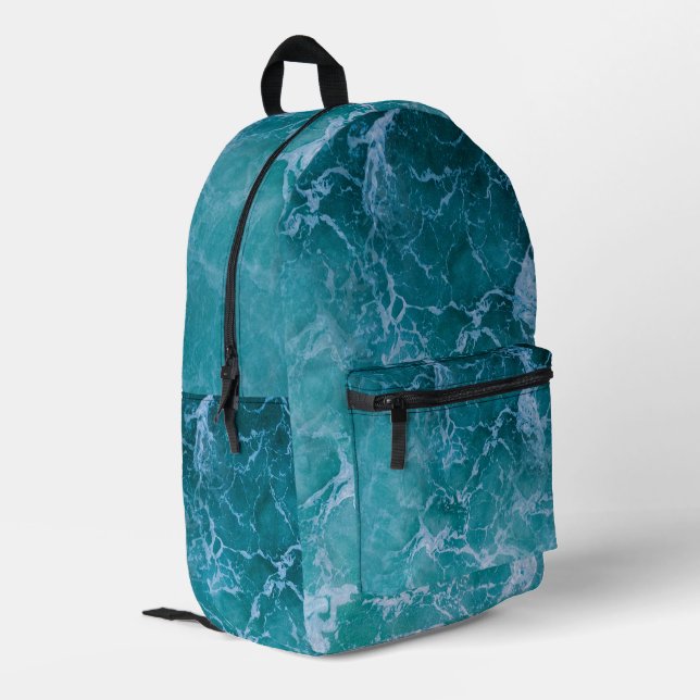 Deep Blue Ocean Waves School Printed Backpack (Back Corner Left)
