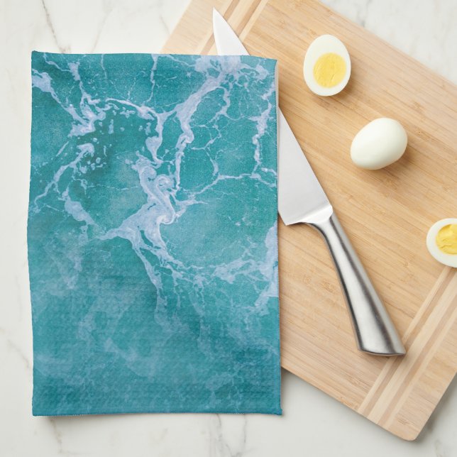 Deep Blue Ocean Waves Tea Towel (Quarter Fold)