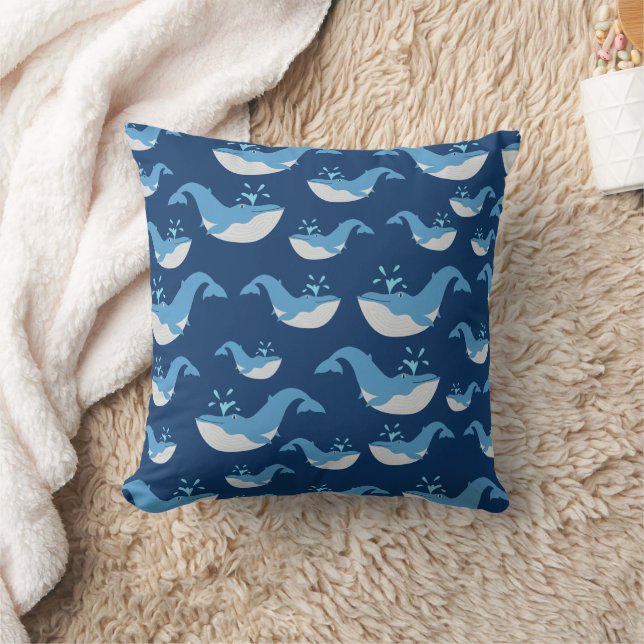 Deep Blue Ocean Whale Pattern Cushion (Blanket)
