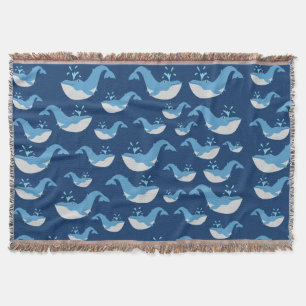 Deep Blue Ocean Whale Pattern Throw Blanket