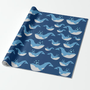 Deep Blue Ocean Whale Pattern Wrapping Paper