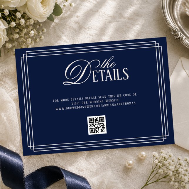 Deep Blue Old Money Wedding Details  Enclosure Card (Creator Uploaded)