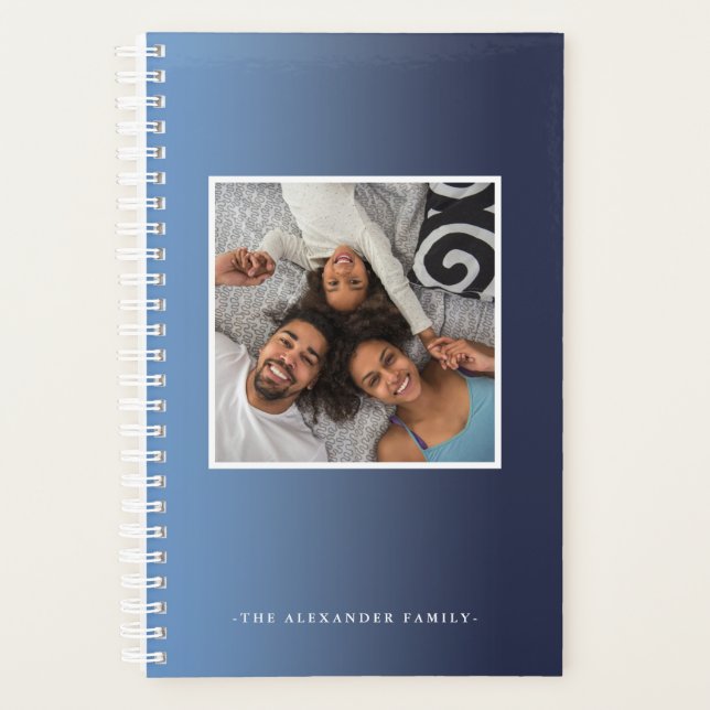Deep Blue Ombre Two Photo Planner (Front)