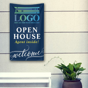 Deep Blue Open House Realtor Logo Welcome Banner