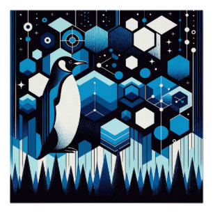 Deep Blue Penguin In Winter Antarctic Forest Poster