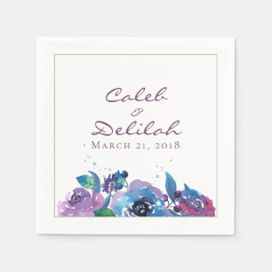 Deep Blue Purple Moody Twilight Floral Wedding Napkin
