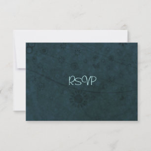 Deep Blue Retro Flowers and Butterflies Abstract RSVP Card
