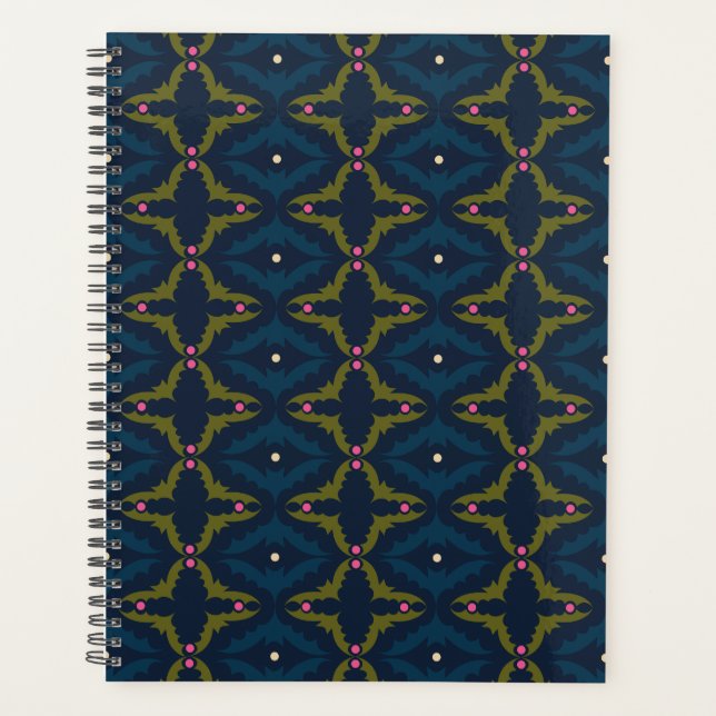 Deep Blue Retro Vintage Pattern  Planner (Front)