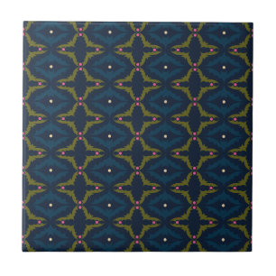 Deep Blue Retro Vintage Pattern Tile