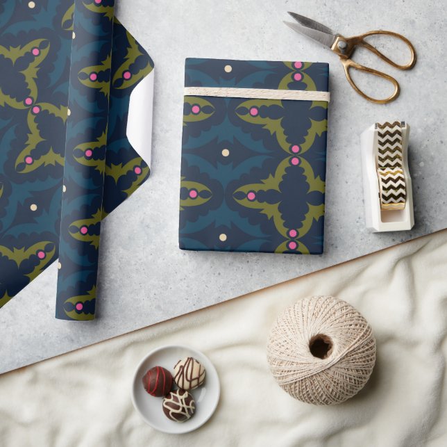 Deep Blue Retro Vintage Pattern  Wrapping Paper (Crafts)