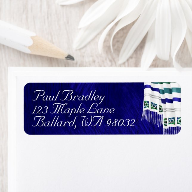 Deep Blue Return Address Label w/ Tallit (Insitu)