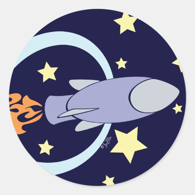 Deep Blue Rocket Kids Retro Space Classic Round Sticker (Front)