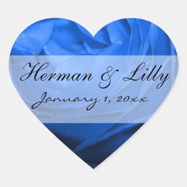 Deep Blue Rose Personalised Wedding Heart Sticker (Front)