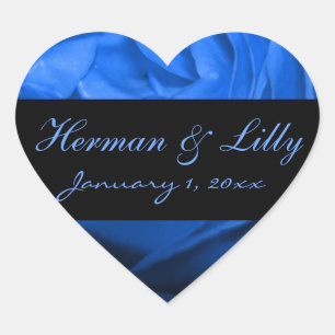 Deep Blue Rose Personalised Wedding Heart Sticker