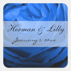 Deep Blue Rose Personalised Wedding Square Sticker