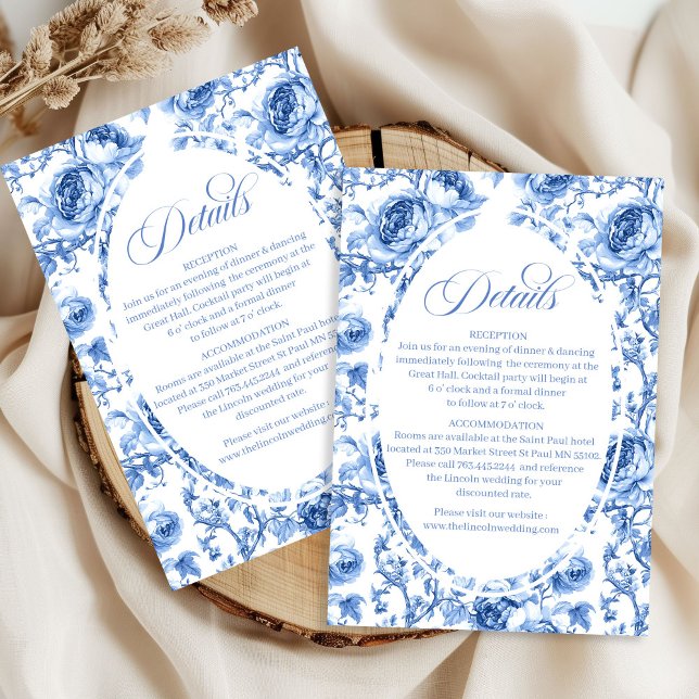 Deep Blue Roses Floral Wedding Details Card (Deep Blue Roses Floral Wedding Details Card)
