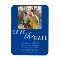 Deep Blue Save the Date Photo Wedding
