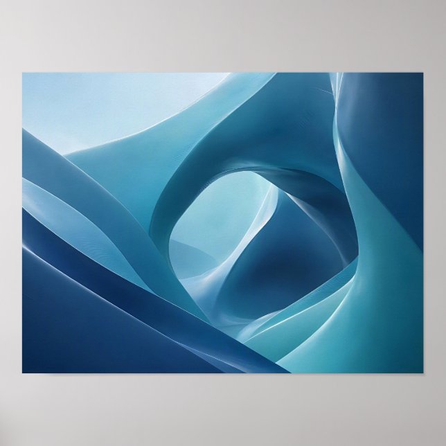 Deep Blue Sculptural Flow Abstract Wall Art (Front)