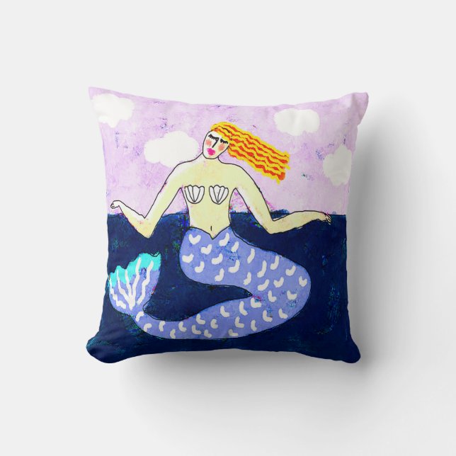Deep Blue Sea Abstract Mermaid Art Cushion (Front)