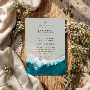 Deep Blue Sea Destination Elegant QR Code Wedding Invitation