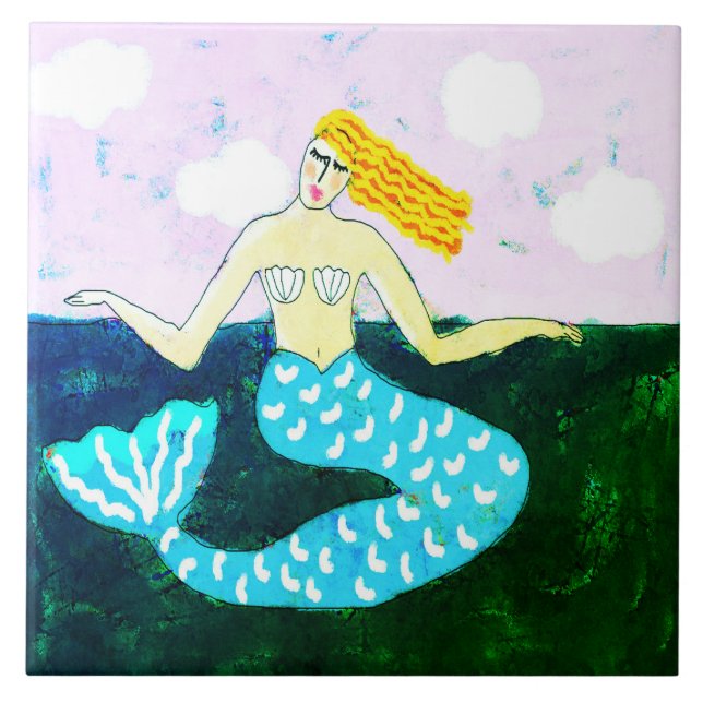 Deep Blue Sea Mermaid Painting Tile (Front)