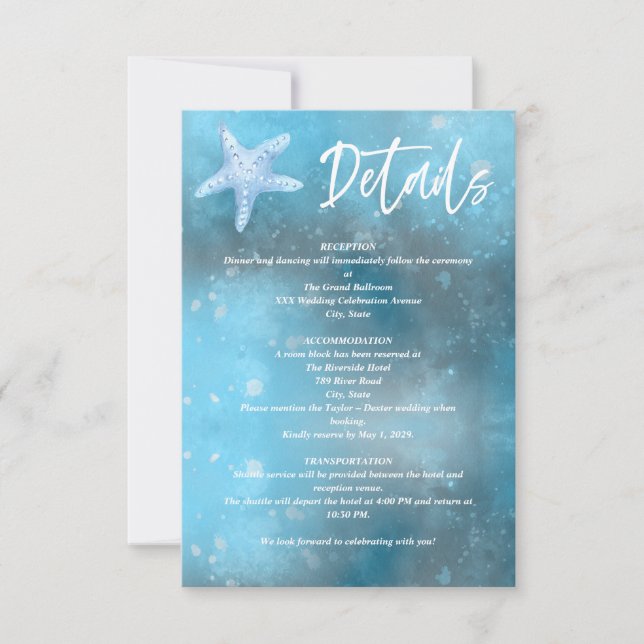 Deep Blue Sea Summer Wedding Enclosure Card (Front)