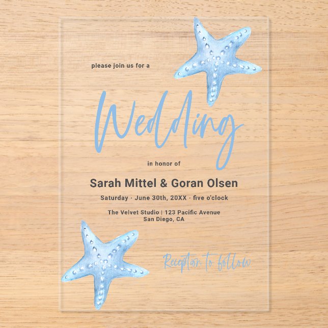Deep Blue Sea Wedding  Acrylic Invitations (Front)