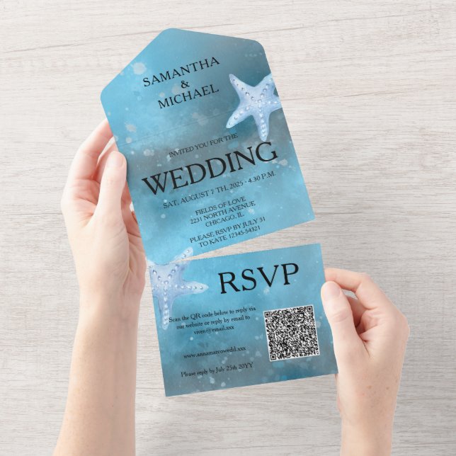 Deep Blue Sea Wedding  All In One Invitation (Tearaway)