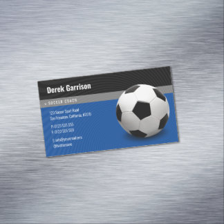 Deep Blue Soccer Coach | Sport Instructor Magnetic Business Card