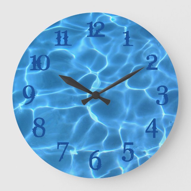 Deep Blue Splash Numbers Aqua Swimming Pool Large Clock (Front)